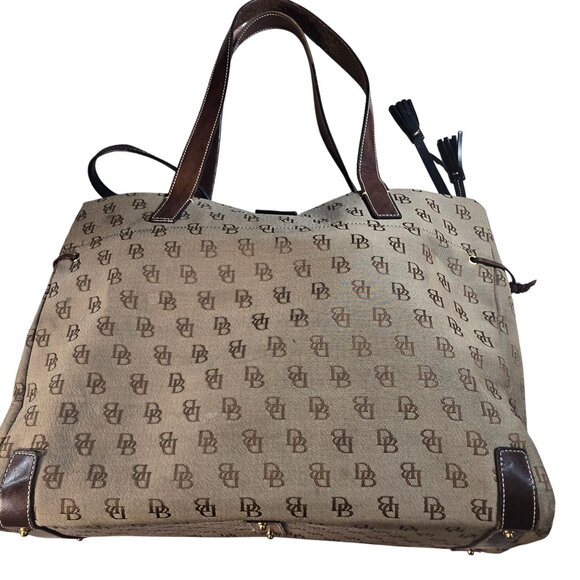 Dooney & Bourke Signature Monogram Tote Bag With Leather Trim Beige/Brown - Picture 3 of 14